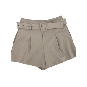 DO+BE Womens High Waisted Faux Leather Belted Shorts Beige Cream Size S Y18953‎